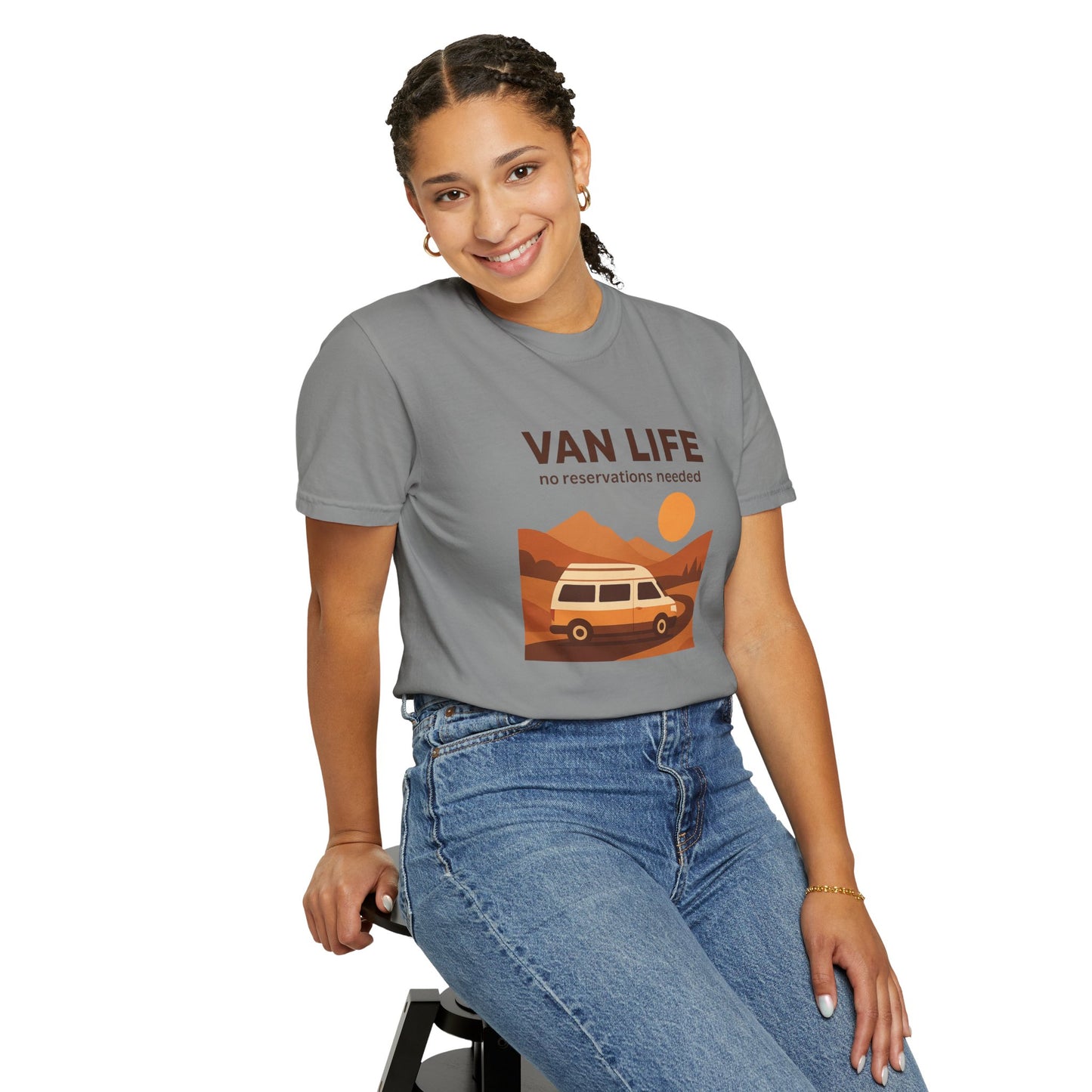 Van Life – No Reservations Needed T-Shirt | Retro Van Life Shirt for Men & Women, Travelers & Adventure Lovers