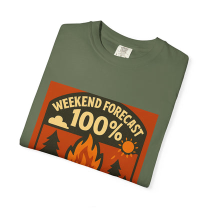 Campfire T-Shirt — "Weekend Forecast 100% Campfires" Retro Camping Tee