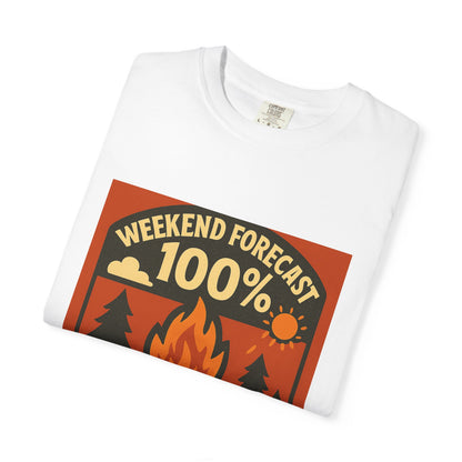 Campfire T-Shirt — "Weekend Forecast 100% Campfires" Retro Camping Tee