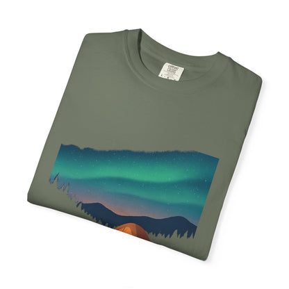 No WiFi Camping T-Shirt — Northern Lights Tent Graphic