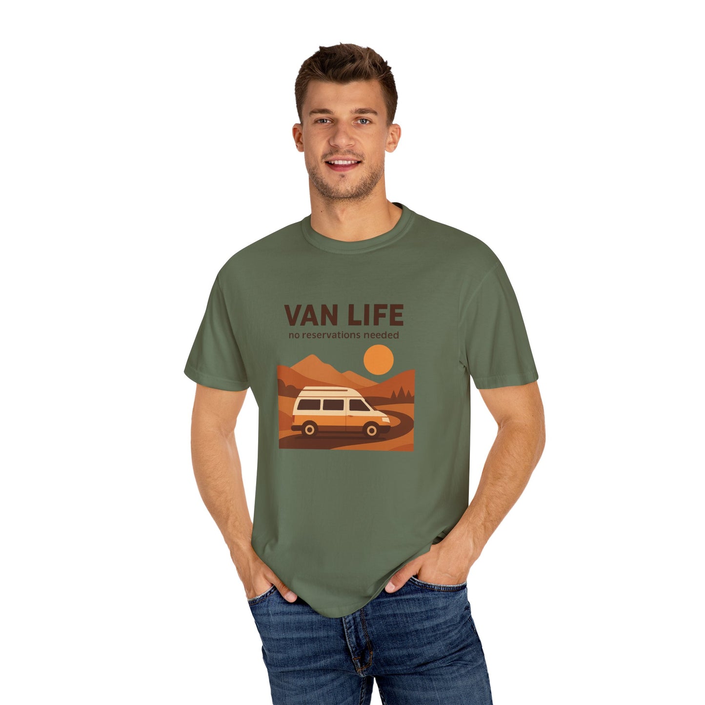 Van Life – No Reservations Needed T-Shirt | Retro Van Life Shirt for Men & Women, Travelers & Adventure Lovers