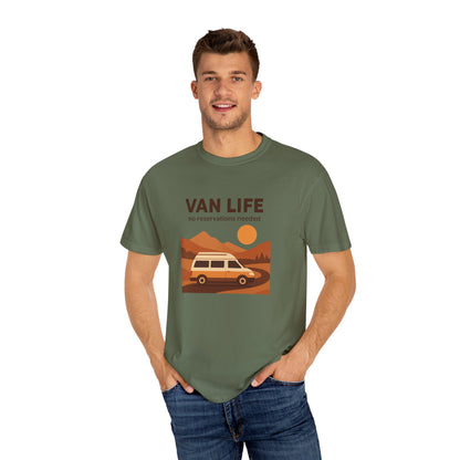 Van Life – No Reservations Needed T-Shirt | Retro Van Life Shirt for Men & Women, Travelers & Adventure Lovers