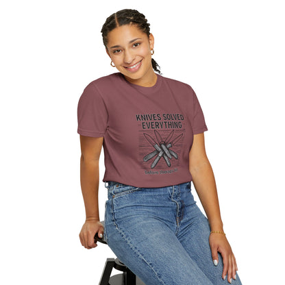 Knives Solved Everything (Before Therapy Did) T-Shirt – Funny EDC, Camping & Outdoors Shirt for Men Who Love Their Tools