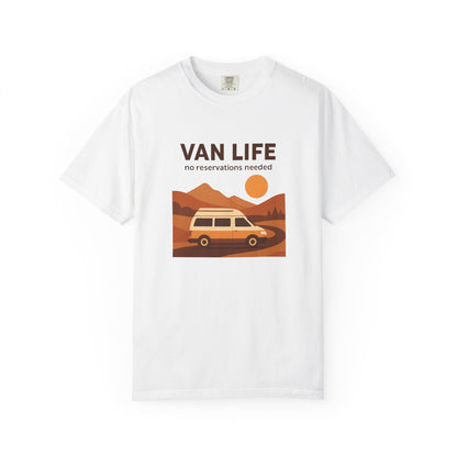 Van Life – No Reservations Needed T-Shirt | Retro Van Life Shirt for Men & Women, Travelers & Adventure Lovers