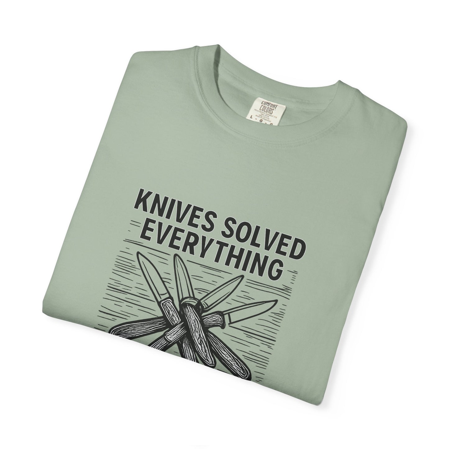 Knives Solved Everything (Before Therapy Did) T-Shirt – Funny EDC, Camping & Outdoors Shirt for Men Who Love Their Tools