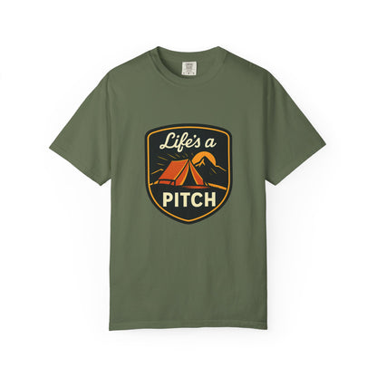 Camping T-Shirt — "Life's a Pitch" Tent & Mountain Outdoor Tee