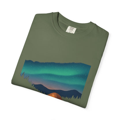 No WiFi Camping T-Shirt — Northern Lights Tent Graphic