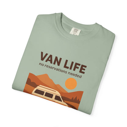 Van Life – No Reservations Needed T-Shirt | Retro Van Life Shirt for Men & Women, Travelers & Adventure Lovers