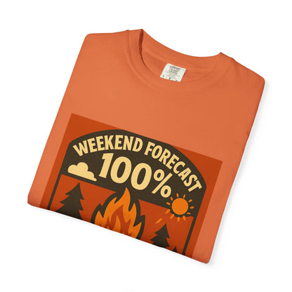 Campfire T-Shirt — "Weekend Forecast 100% Campfires" Retro Camping Tee