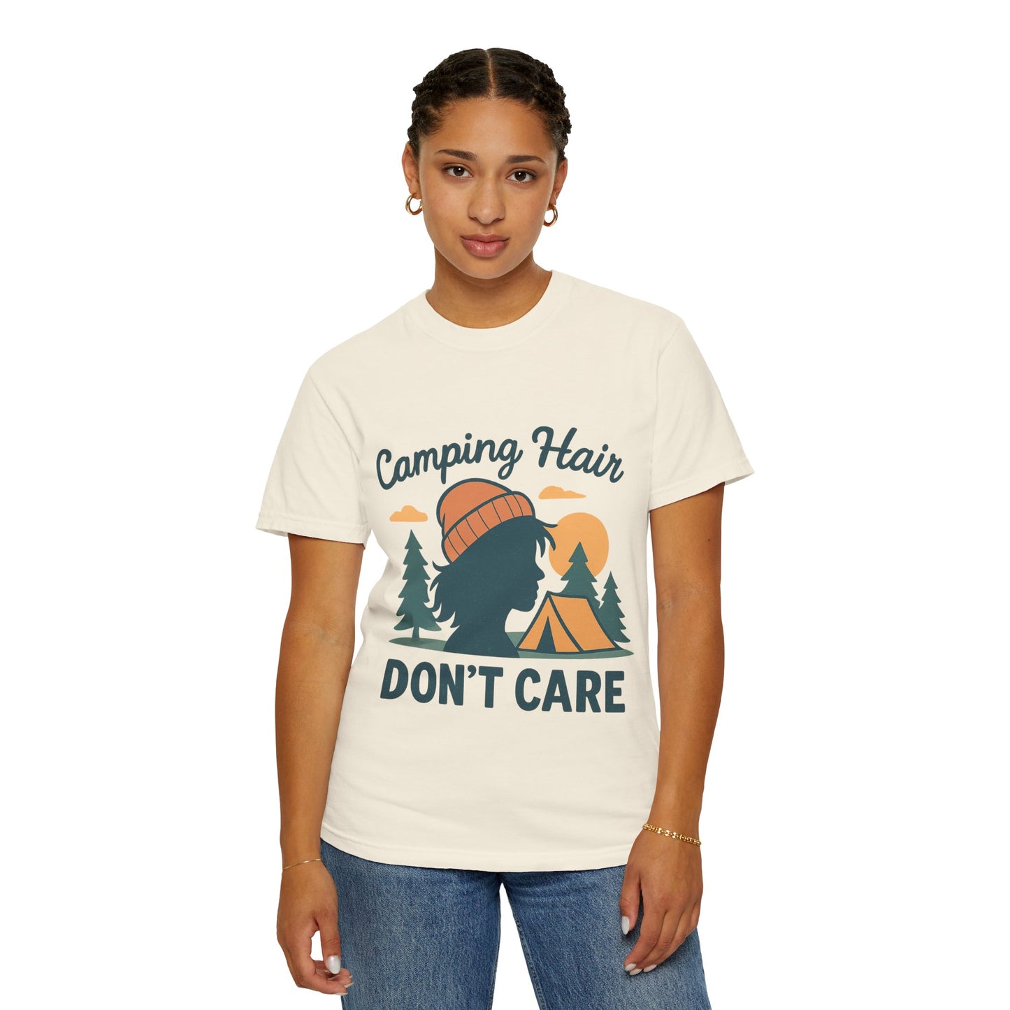 Camping Hair Don’t Care T-Shirt — Outdoor Camping Graphic Tee
