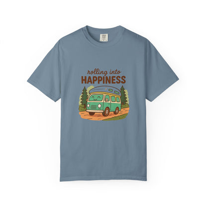 Rolling Into Happiness T-Shirt – Cute Van Life Shirt for Campers, Travelers & Adventure Lovers