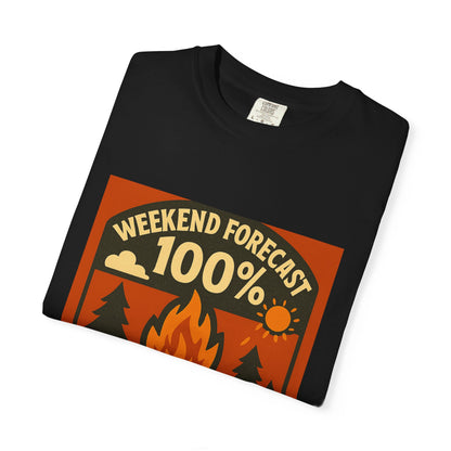 Campfire T-Shirt — "Weekend Forecast 100% Campfires" Retro Camping Tee