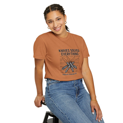 Knives Solved Everything (Before Therapy Did) T-Shirt – Funny EDC, Camping & Outdoors Shirt for Men Who Love Their Tools