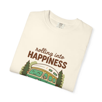 Rolling Into Happiness T-Shirt – Cute Van Life Shirt for Campers, Travelers & Adventure Lovers