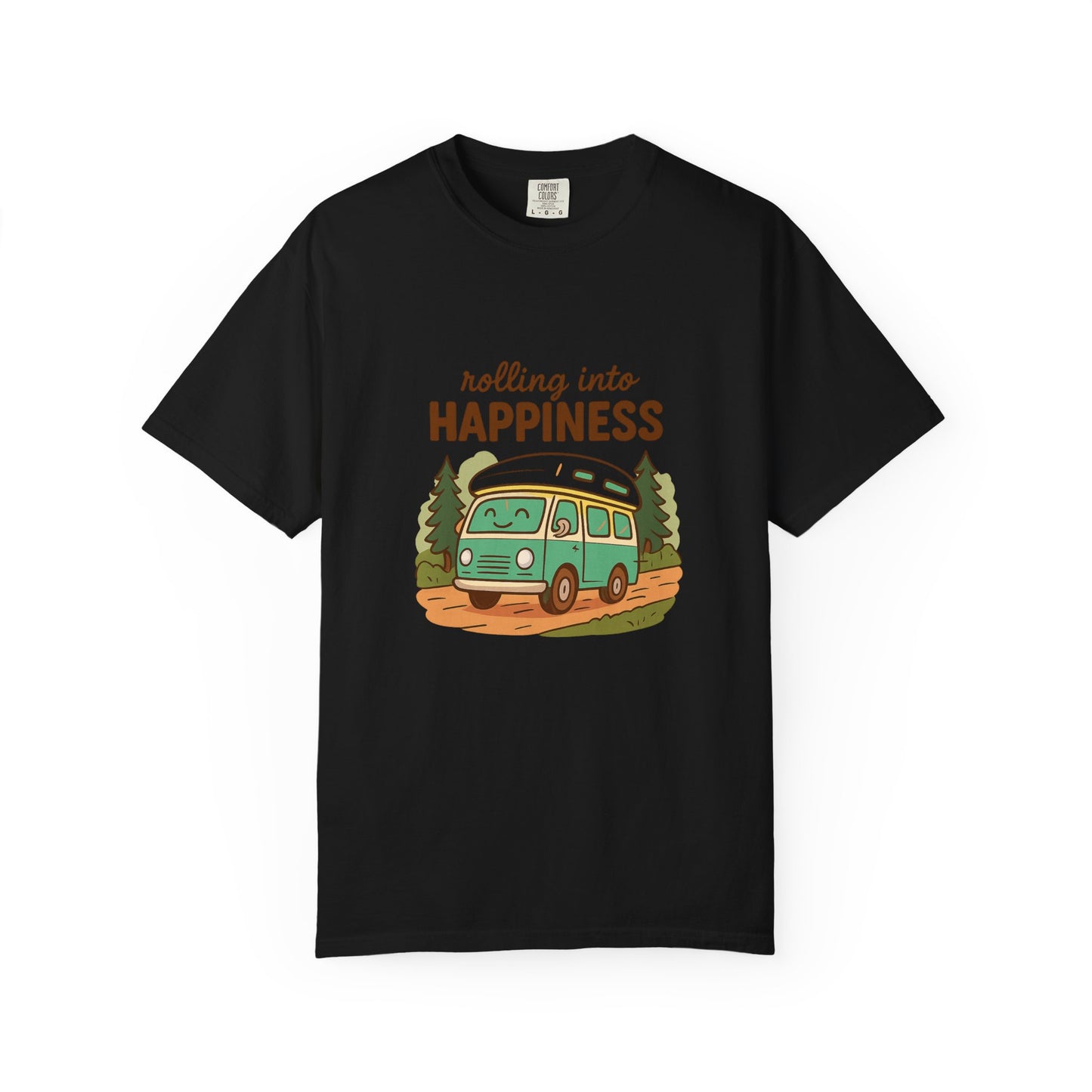 Rolling Into Happiness T-Shirt – Cute Van Life Shirt for Campers, Travelers & Adventure Lovers