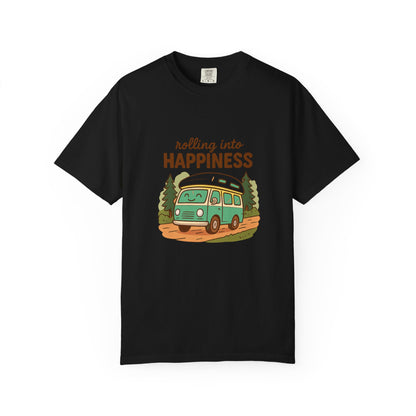 Rolling Into Happiness T-Shirt – Cute Van Life Shirt for Campers, Travelers & Adventure Lovers