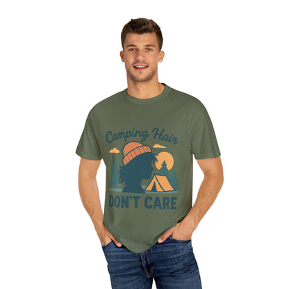 Camping Hair Don’t Care T-Shirt — Outdoor Camping Graphic Tee