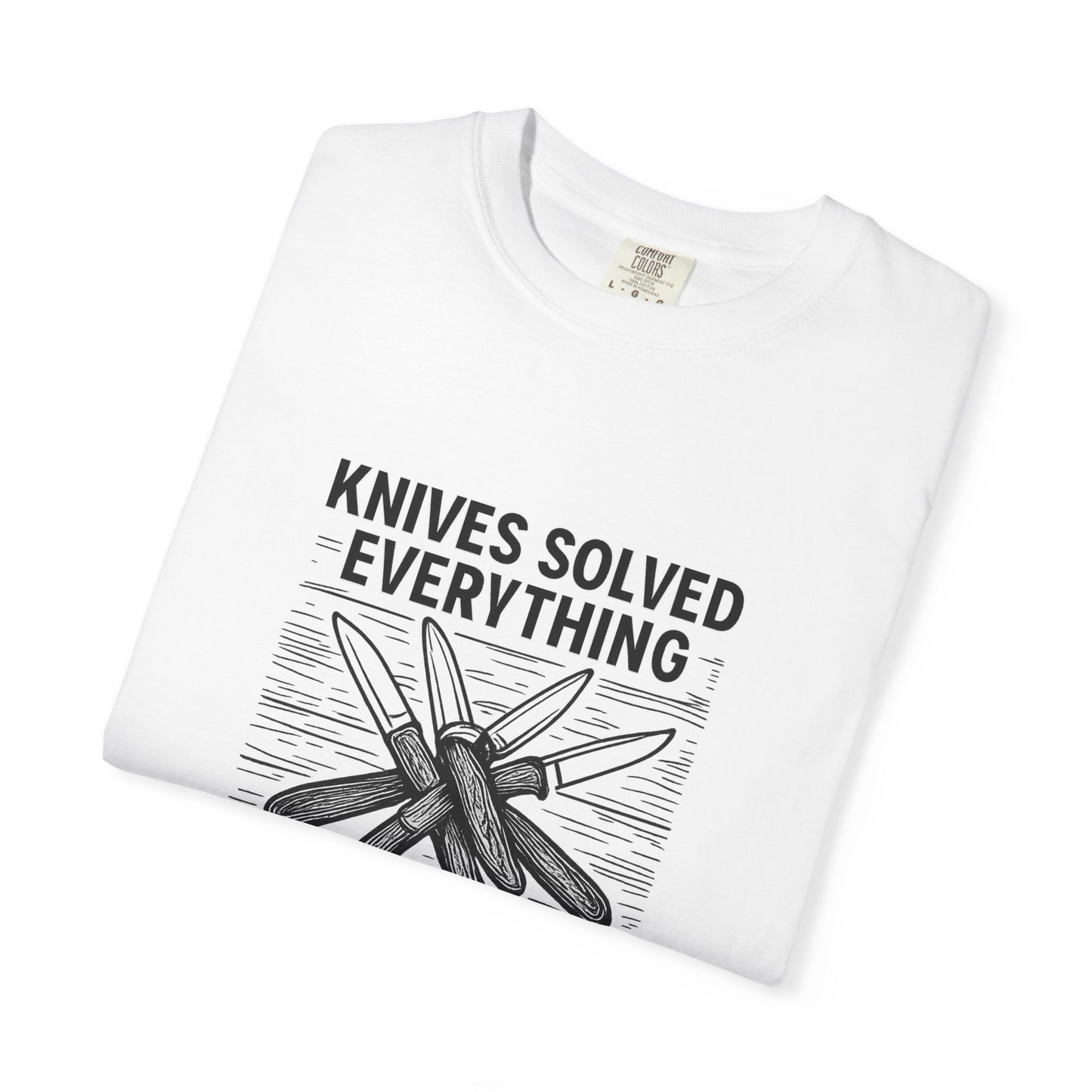Knives Solved Everything (Before Therapy Did) T-Shirt – Funny EDC, Camping & Outdoors Shirt for Men Who Love Their Tools