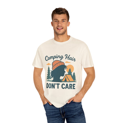 Camping Hair Don’t Care T-Shirt — Outdoor Camping Graphic Tee
