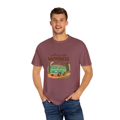 Rolling Into Happiness T-Shirt – Cute Van Life Shirt for Campers, Travelers & Adventure Lovers