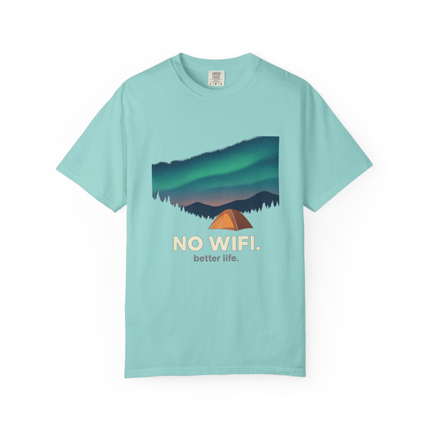 No WiFi Camping T-Shirt — Northern Lights Tent Graphic