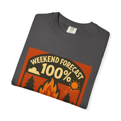 Campfire T-Shirt — "Weekend Forecast 100% Campfires" Retro Camping Tee