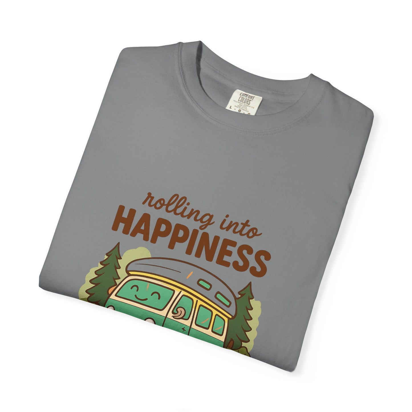 Rolling Into Happiness T-Shirt – Cute Van Life Shirt for Campers, Travelers & Adventure Lovers