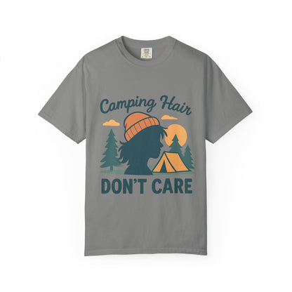 Camping Hair Don’t Care T-Shirt — Outdoor Camping Graphic Tee