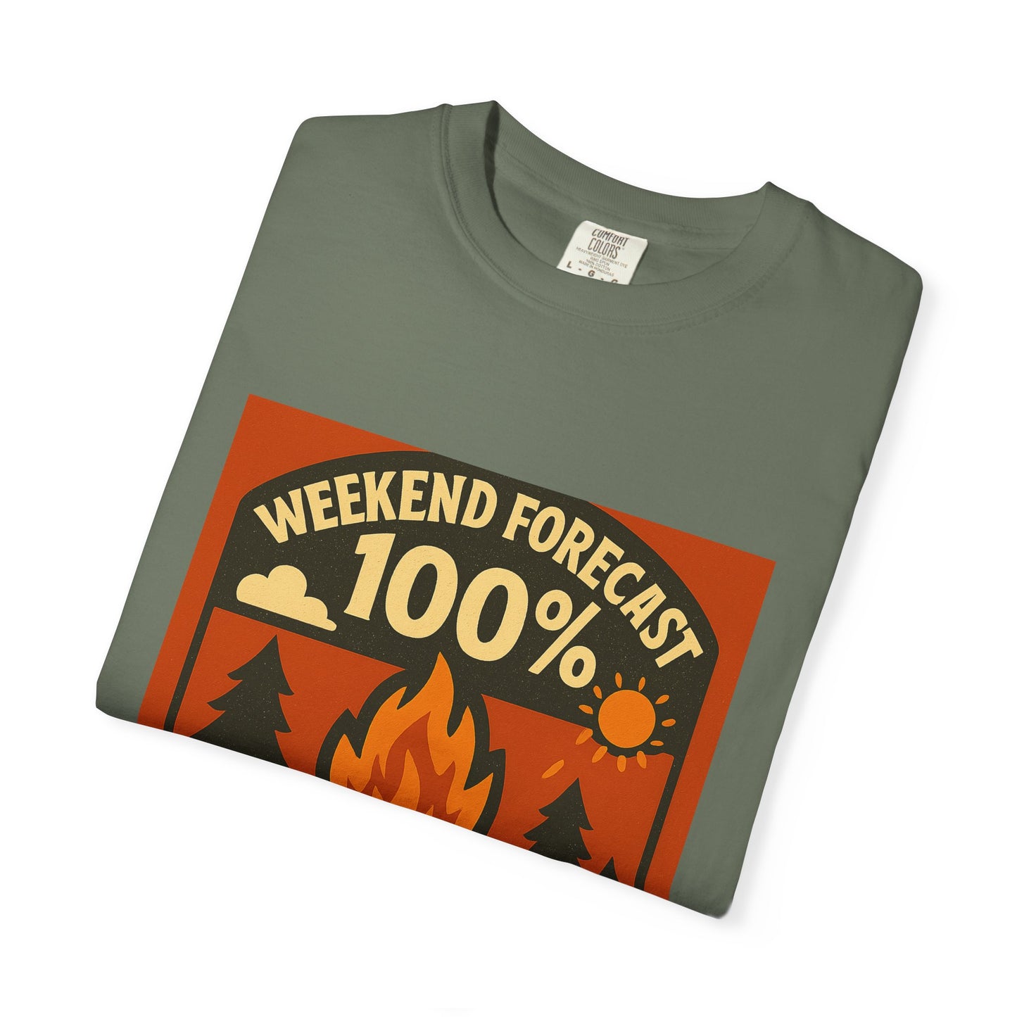 Campfire T-Shirt — "Weekend Forecast 100% Campfires" Retro Camping Tee