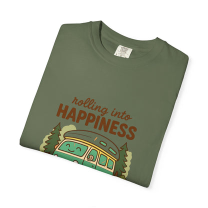Rolling Into Happiness T-Shirt – Cute Van Life Shirt for Campers, Travelers & Adventure Lovers
