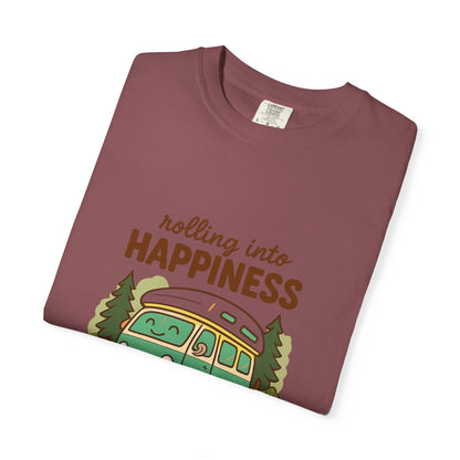 Rolling Into Happiness T-Shirt – Cute Van Life Shirt for Campers, Travelers & Adventure Lovers