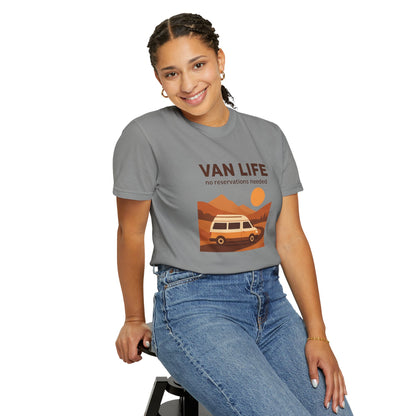 Van Life – No Reservations Needed T-Shirt | Retro Van Life Shirt for Men & Women, Travelers & Adventure Lovers