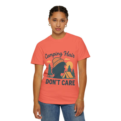 Camping Hair Don’t Care T-Shirt — Outdoor Camping Graphic Tee