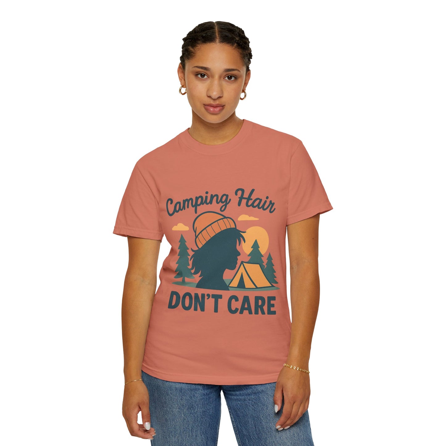 Camping Hair Don’t Care T-Shirt — Outdoor Camping Graphic Tee