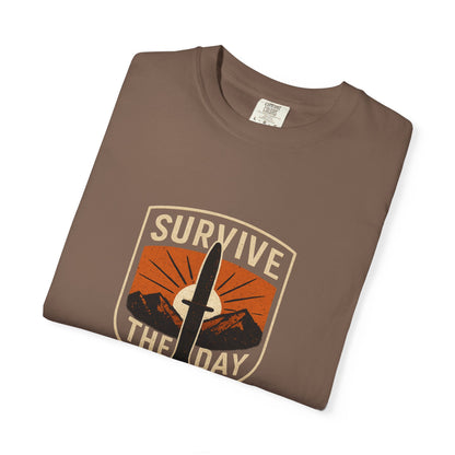 Survive the Day T-Shirt – Funny Survival, Bushcraft & Outdoors Shirt for Men Who Love Adventure