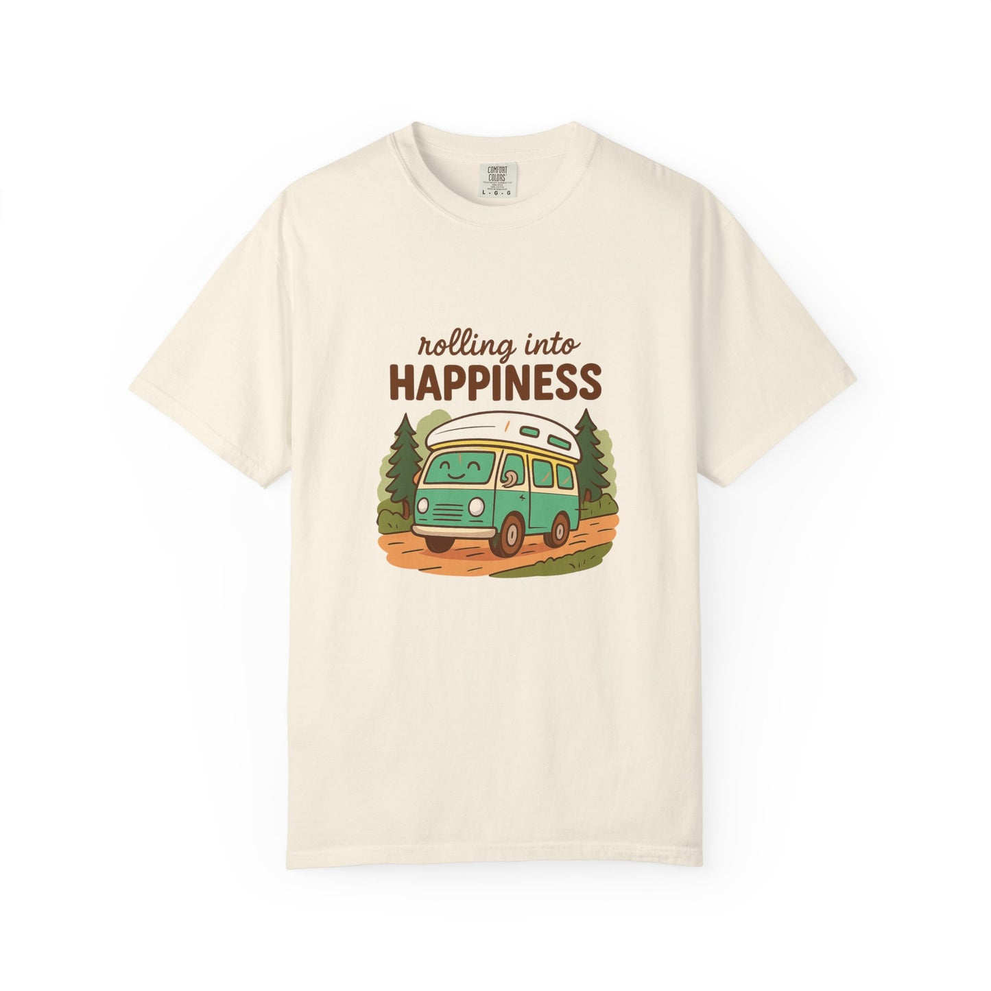 Rolling Into Happiness T-Shirt – Cute Van Life Shirt for Campers, Travelers & Adventure Lovers