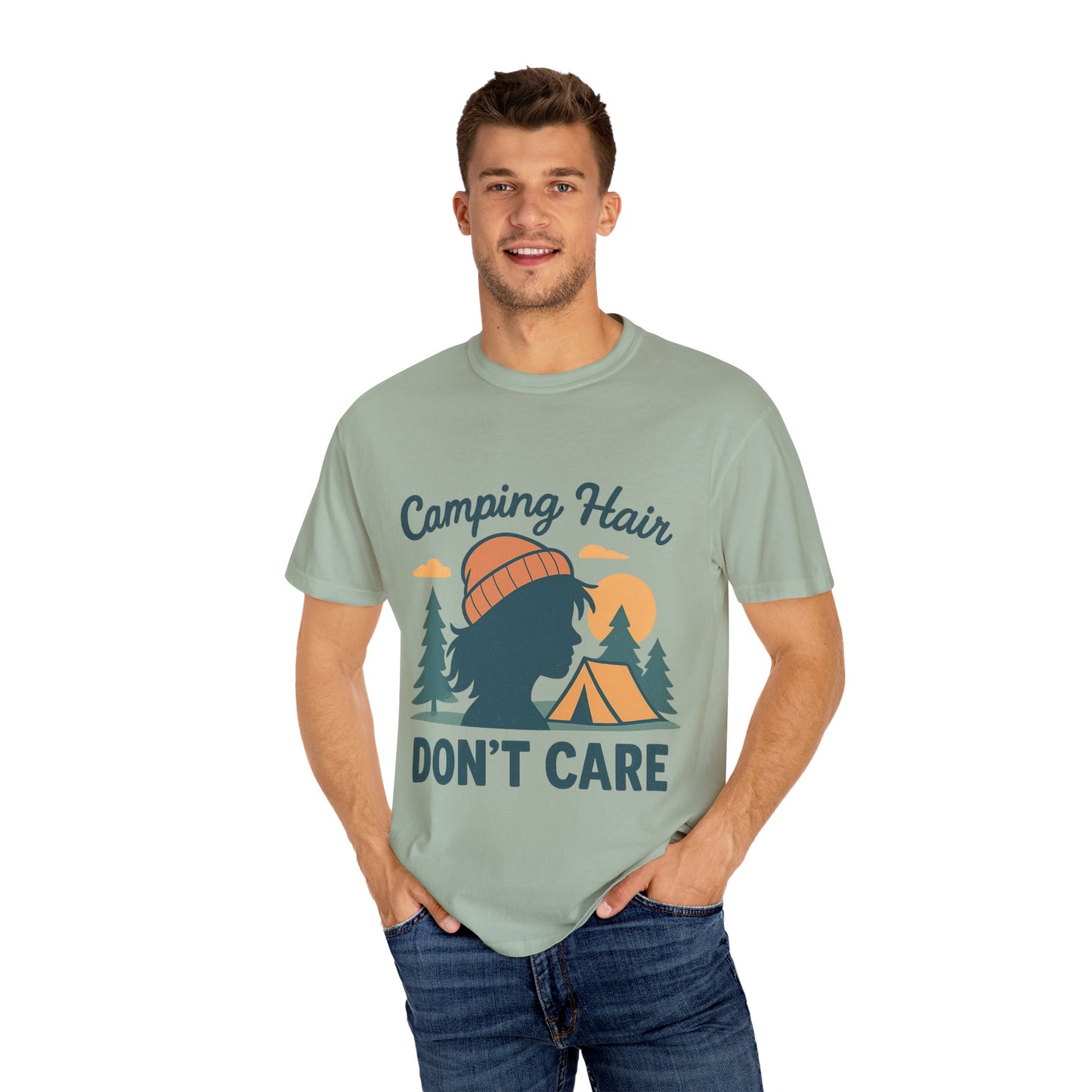 Camping Hair Don’t Care T-Shirt — Outdoor Camping Graphic Tee