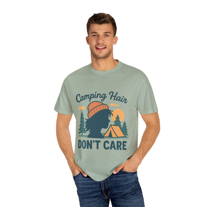 Camping Hair Don’t Care T-Shirt — Outdoor Camping Graphic Tee