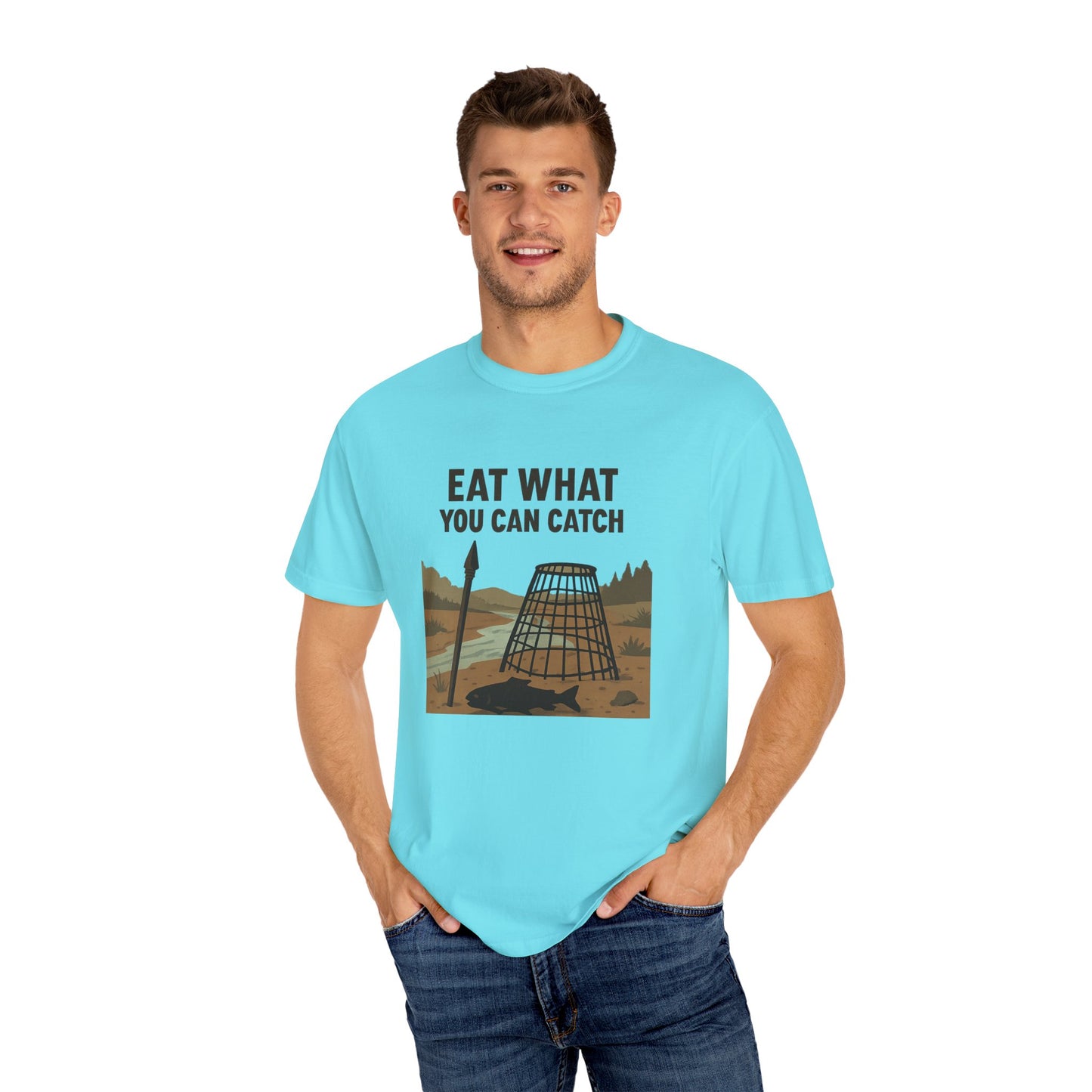 Eat What You Can Catch T-Shirt – Funny Survival, Fishing & Outdoors Shirt for Campers, Hunters & Wilderness Lovers