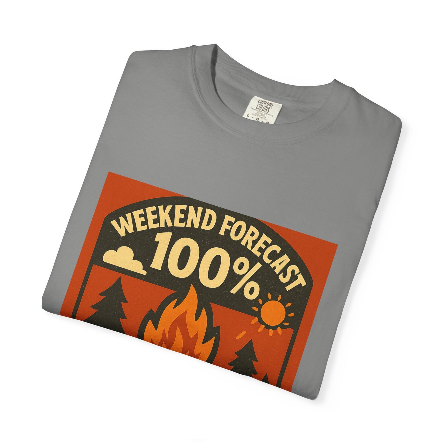 Campfire T-Shirt — "Weekend Forecast 100% Campfires" Retro Camping Tee
