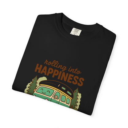 Rolling Into Happiness T-Shirt – Cute Van Life Shirt for Campers, Travelers & Adventure Lovers