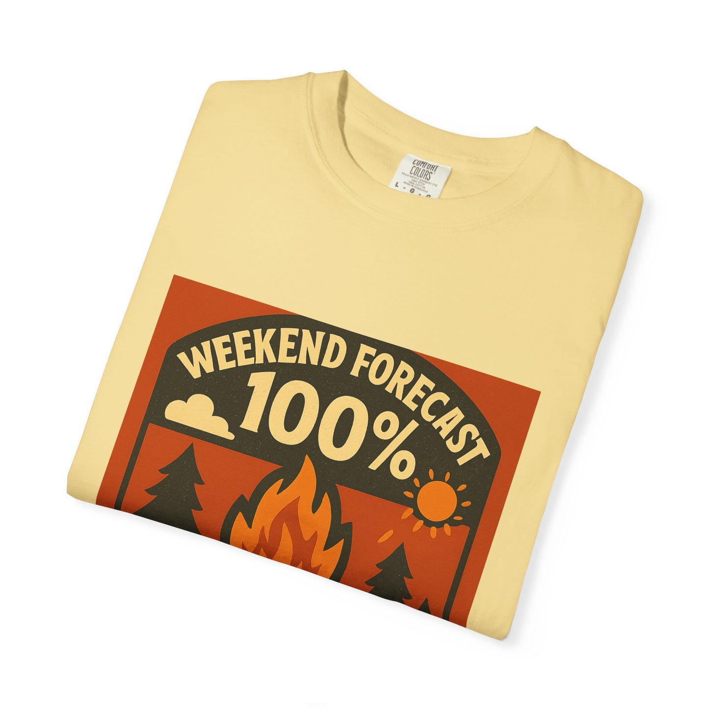 Campfire T-Shirt — "Weekend Forecast 100% Campfires" Retro Camping Tee