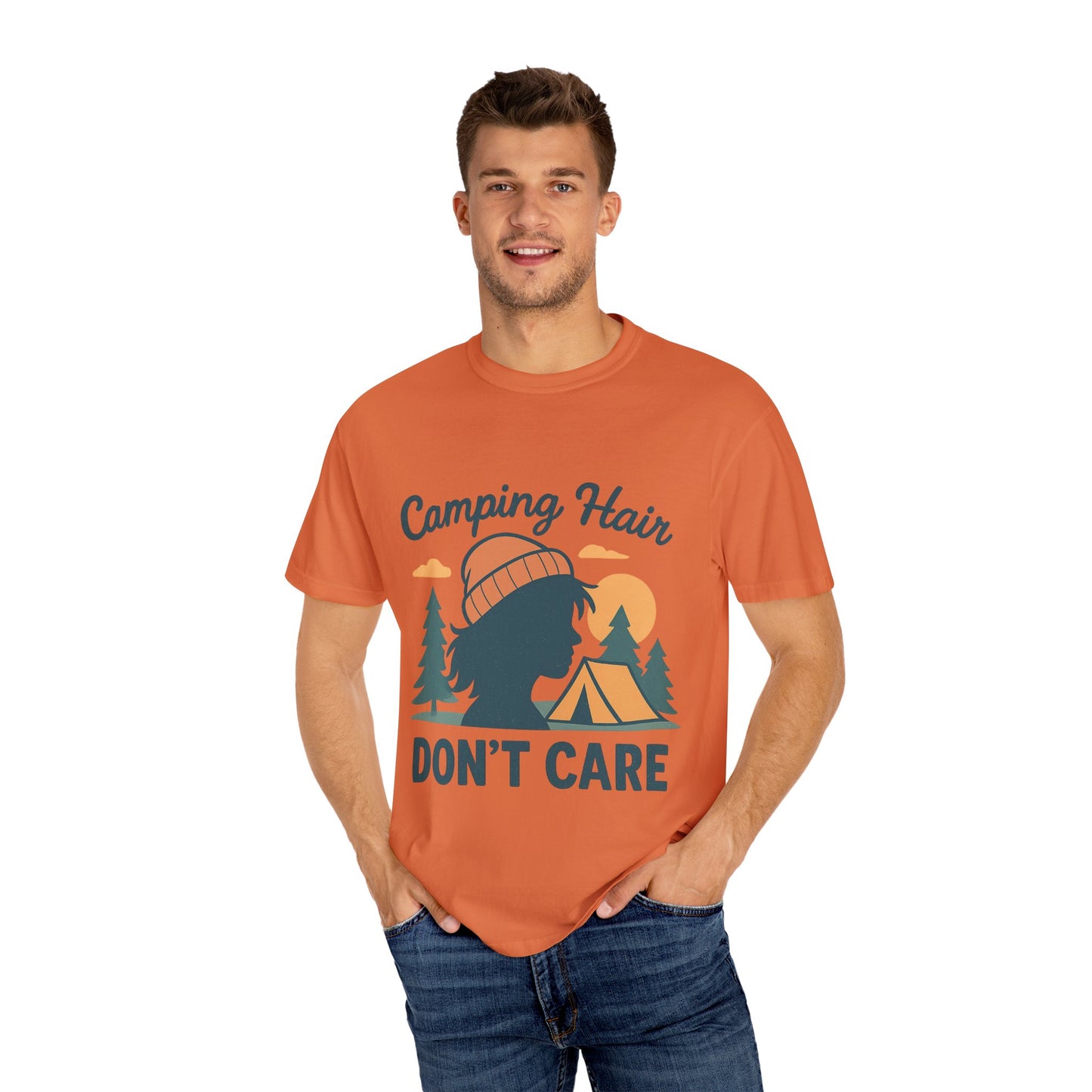 Camping Hair Don’t Care T-Shirt — Outdoor Camping Graphic Tee