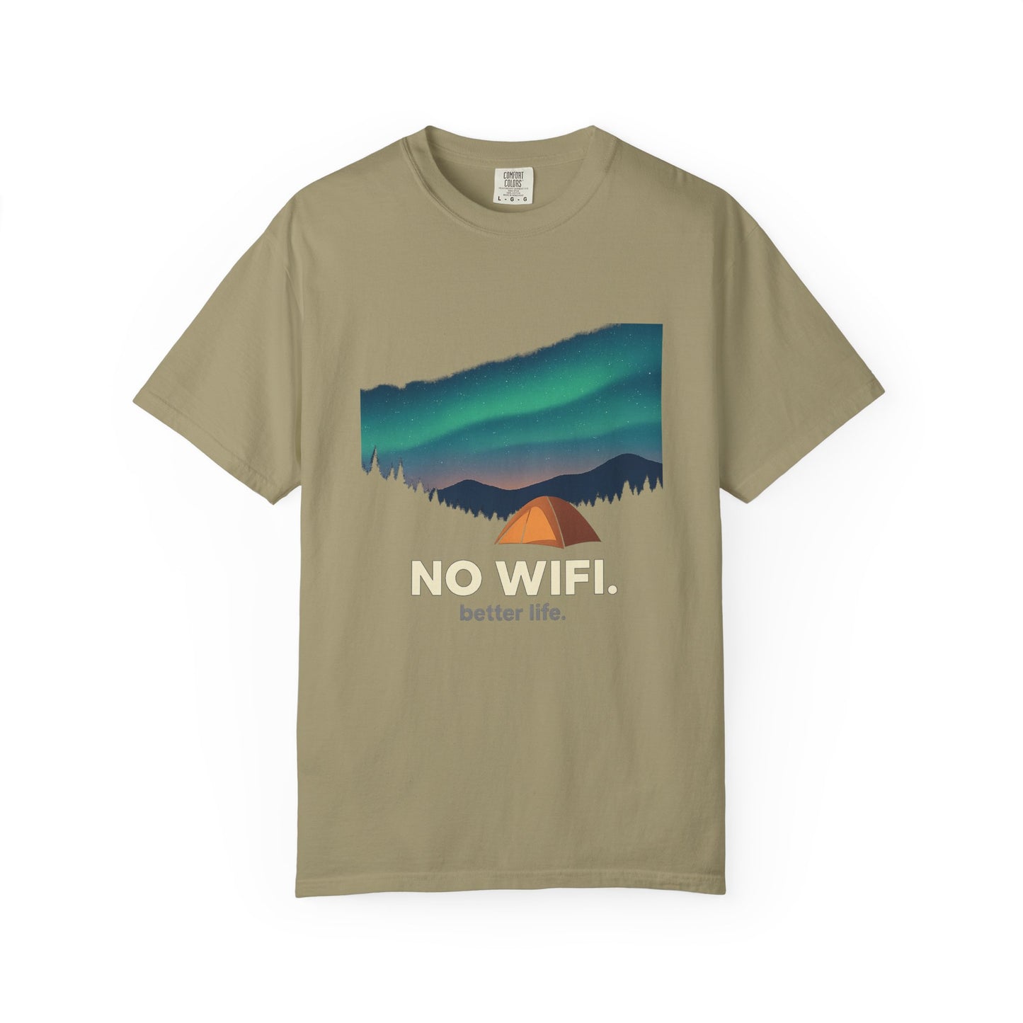 No WiFi Camping T-Shirt — Northern Lights Tent Graphic