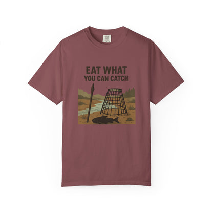 Eat What You Can Catch T-Shirt – Funny Survival, Fishing & Outdoors Shirt for Campers, Hunters & Wilderness Lovers