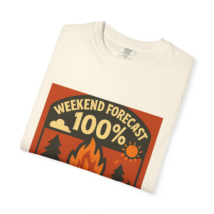 Campfire T-Shirt — "Weekend Forecast 100% Campfires" Retro Camping Tee