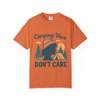 Camping Hair Don’t Care T-Shirt — Outdoor Camping Graphic Tee