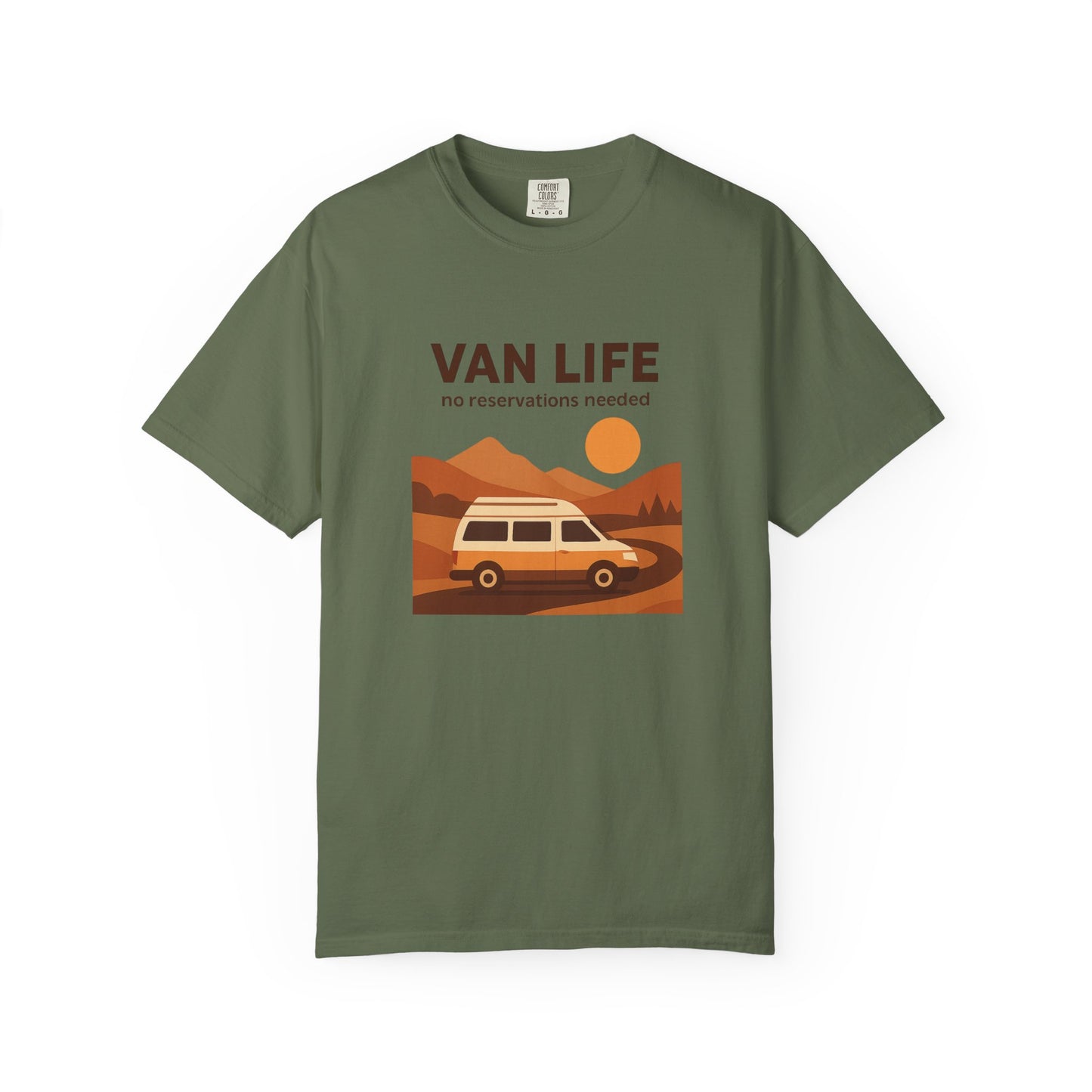 Van Life – No Reservations Needed T-Shirt | Retro Van Life Shirt for Men & Women, Travelers & Adventure Lovers