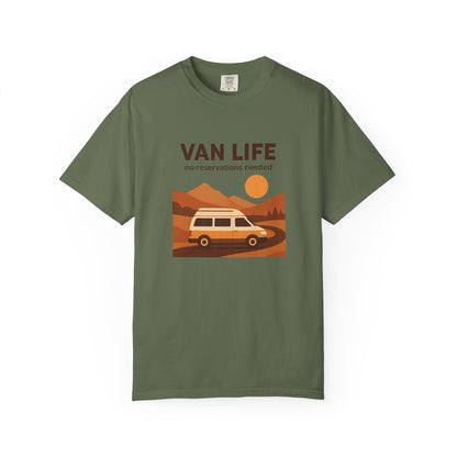 Van Life – No Reservations Needed T-Shirt | Retro Van Life Shirt for Men & Women, Travelers & Adventure Lovers