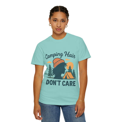 Camping Hair Don’t Care T-Shirt — Outdoor Camping Graphic Tee